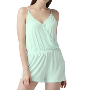 FOREVER 21 Sea Green Surplice Shorts Romper Jumpsuit Adj Spaghetti Straps Size S